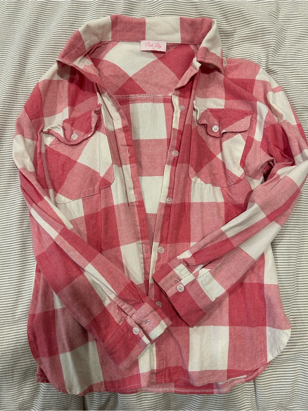 Pink Lily pink & White Buffalo Plaid Button-Up Shirt